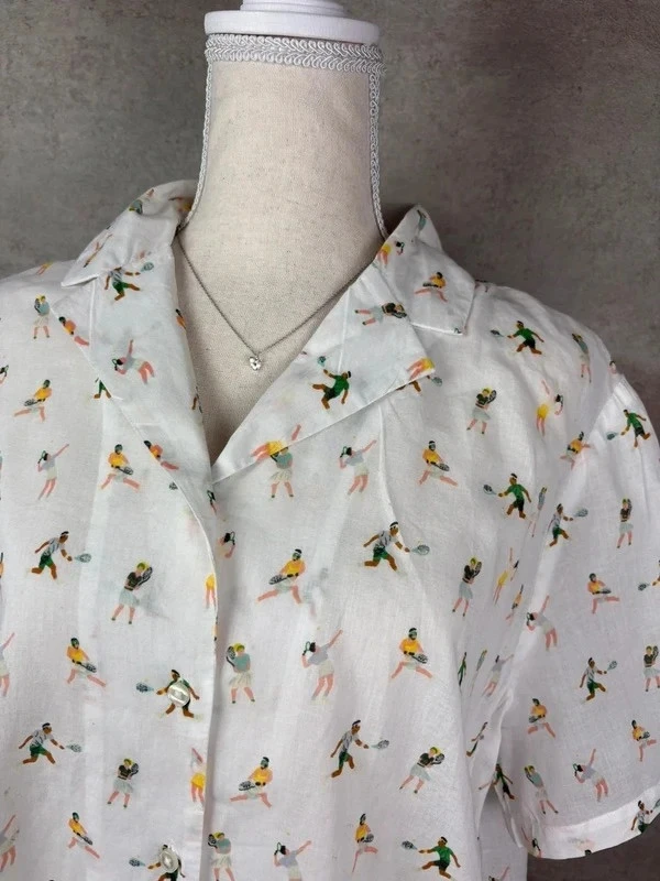 🌸 Monoprix cotton blouse, tennis pattern Size 42/XL 🌸 – photo 2